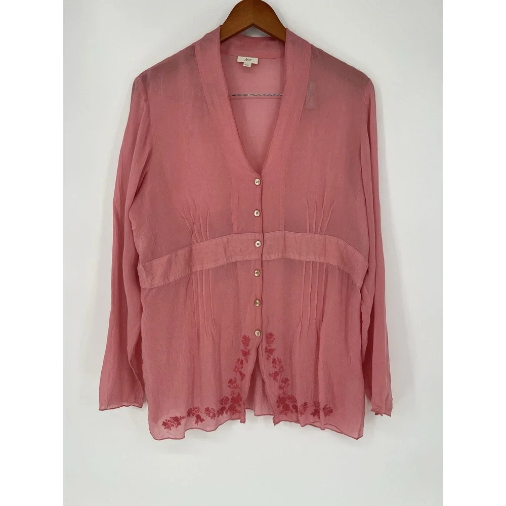 J‎ Jill Coral Pink Button Down Front Blouse Size M